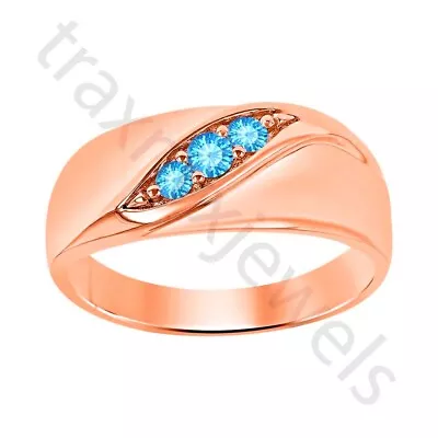 0.22 Ctw Lab Created Blue Topaz 14k Rose Gold Over S925 Men's Wedding Band Ring • $50.99