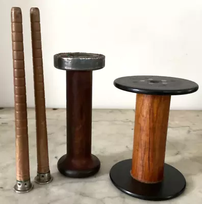 Vintage Industrial Wooden Bobbins Spools Wood Metal Large Textile • $43.32