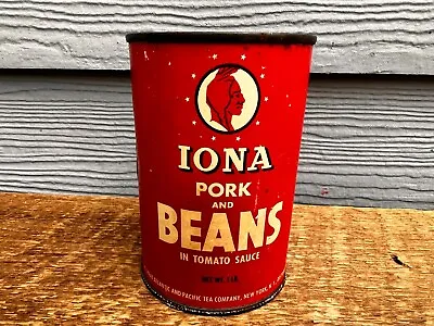 Antique Iona Pork And Beans Can With Original Paper Label Vintage Food Tin • $99