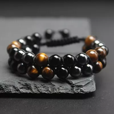 Tiger's Eye Onyx 6MM Round Bead Healing Reiki Strength Women Men Bracelet Gifts • $11.90