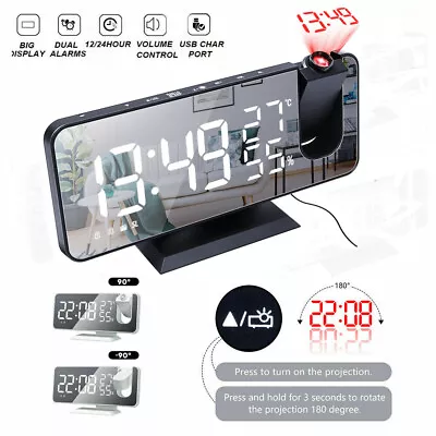 LED Digital Projection Alarm Clock FM Radio Snooze Dimmer Projector Clock USB • $41.45