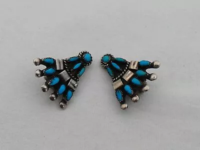 Vintage Native American Sterling Silver & Turquoise Zuni Clip-On Earrings PJ-7 • $29.99