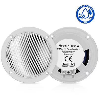 £19.99 • Buy 4 Inch 120W Marine Speakers Waterproof IP66 White Round Boat Speakers For Yacht