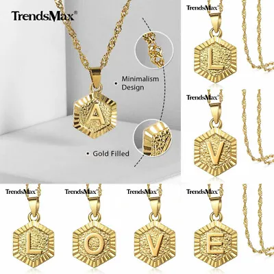 2mm 19  Gold Plated Initial Letter A-Z Pendant Necklace Twisted Link Chain Gift • $8.50