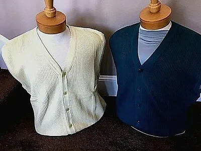 Pringle Faldo Mens  L  Yellow And Green Cardigan Sweater Vests 2pack • $27