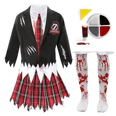 Childs Halloween Zombie School Girl Fancy Dress Costume Horror Outfit Kids • £13.99