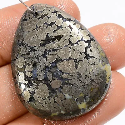 Natural Marcasite Agate Pear Cabochon Drilled Gemstone 49.5 Ct 32X25X4mm A-25149 • £4.39