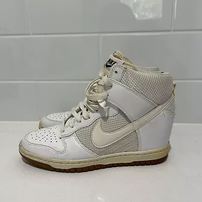 Nike Sky Hi Dunk Wedge Leather Mesh White Womens Size US 7 Sneakers Shoes RARE • $44.97