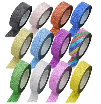 10m X 14mm Adhesive Glitter Washi Tape - Paper Sticky Tape Scrapbook Card Making • £5.29