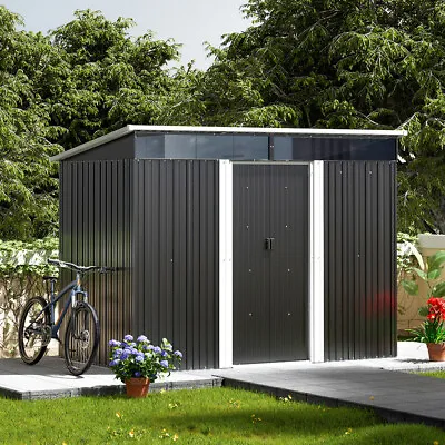 Outdoor Metal Shed Pent Roof Acrylic Window Sliding Doors Garden Tools Storage • £205.95