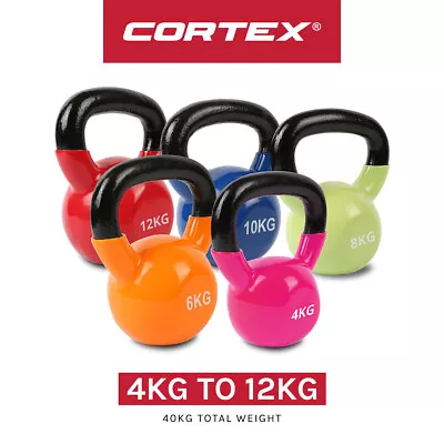 NEW Lifespan 4 To 12kg (40kg) Kettle Bell Set Vinyl Coated Cast Iron Kettlebells • $199.09