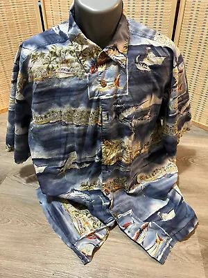 Kahala Tropical Hawaiian Button Up Down Shirt XL Fishing (H300) • $12.91