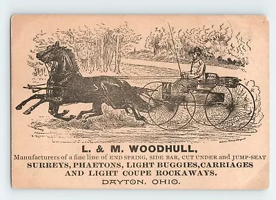 L&M Woodhull Victorian Trade Card Dayton OH Horse Drawn Surrey Carriage Buggy • $37.49