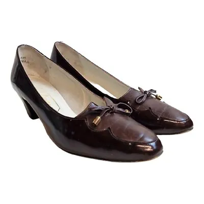 £16.99 • Buy Holmes 60’s Vintage Brown Patent Leather Shoes Size 7.5 Low Kitty Heel