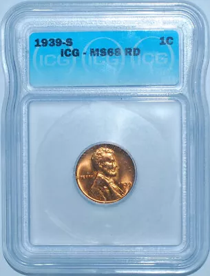 1939 S ICG MS68RD Red Lincoln Wheat Cent • $949.99