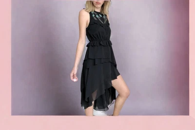 £50 • Buy The Kooples Black Turquoise Beaded High Low Floaty Dress 1 Uk 8 Embroidery Open