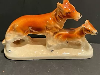 Vintage Ceramic Miniature Mother And Puppy Dog Figurine Made In Japan 2” • $12