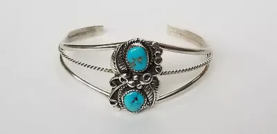 Vtg Native American Artist Hallmark Sterling Silver Turquoise Cuff Bracelet • $95