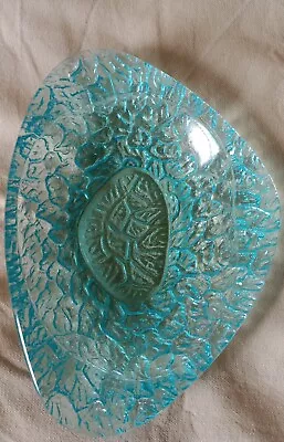 Davidson's Luna Turquoise Coloured Art Glass Trinket Dish With Textured Finish . • £15