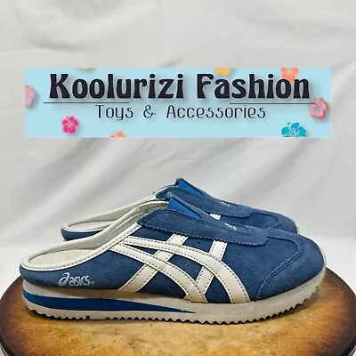 Vintage Asics Women’s Blue/White DL201 Onitsuka Tiger Mules Slip On Shoes Size 8 • £47.49