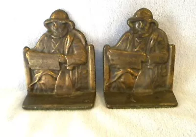 Vintage Cast Metal Brass Finish Old Salt Cape Cod Nautical Fisherman Bookends   • $15