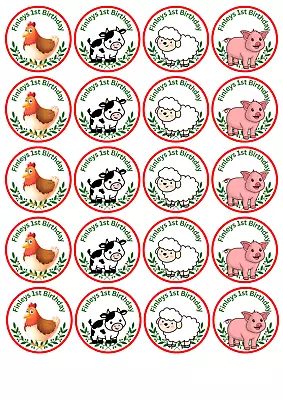 20 X Edible Farm Yard Animal Birthday Cupcake Toppers Personal UNCUT Wafer/icing • £3