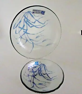 Nahariya Art Glass Bowls Andreas Meyer 6  And 4  Sizes Blue/Clear Fused Glass • $21.98