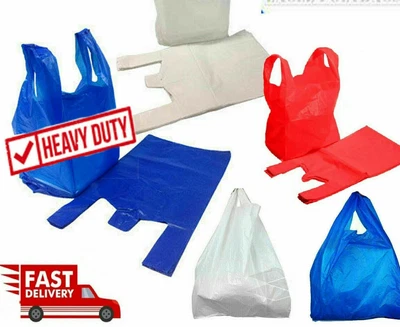 £5.99 • Buy All Sizes & Colours Strong Plastic Vest Carrier Bags For Supermarkets Stalls New