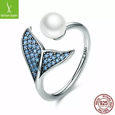 European Women Authentic 925 Sterling Silver Mermaid Tear Finger Ring Adjustable • $12.46