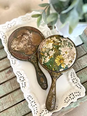 Art Nouveau Handheld Mirrors Roman Helmet - Floral Handle Yellow Daisy Mermaid • $78