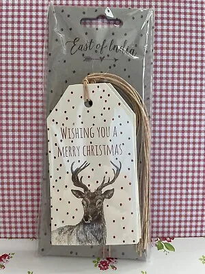 Set Of 6 - East Of India STAG Gift Tags - Wishing You A Merry Christmas • £3.30