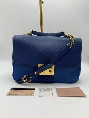 Auth Miu Miu 2Tone 2way Blue Madras Crossbody Top Handle Bag Preloved Purse • $525