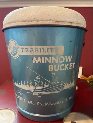 FRABILLS_1960's Minnow Frabilite Bucket_Light Blue_Frabil Mfg Milwaukee WI • $50