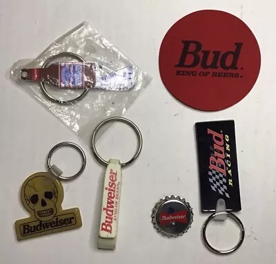 Vintage Budweiser Lot Keychains Bottle Openers Bottle Cap Pin Rubber Coaster • $3.49