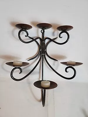 Vintage Wrought Iron Candelabra 6 Arm Candle Holder Retro Antique Wall Hanger • $52.24