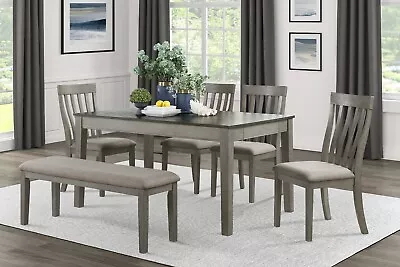 6pc Dining Set Gray Finish Table W Drawers Bench Side Chairs Wooden Furniture • $1349