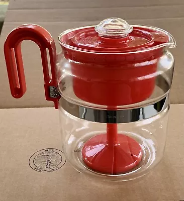 Vivid Red Vintage GEMCO Glass Stovetop Percolator Coffee Maker 4-8 Cup Gleaming • $20