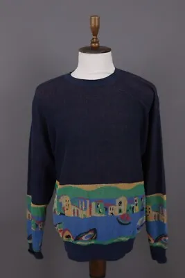 MISSONI UOMO Blue Printed Knit Sweater Size 54 • $136.49