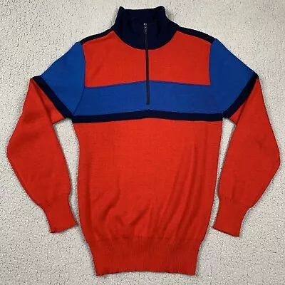 Vintage Meister Sweater Mens Small 80s Zip Pullover Red Blue Made In Hong Kong • $19.99