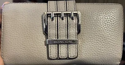 Michael Kors 3 Buckle Flap Wallet Full Size Double Snap Silver Gray Grey Clutch • $21.99