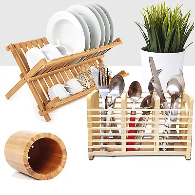 £13.89 • Buy Wooden Cutlery Drainer Plates Dish Organizer Rack Foldable Kitchen Plates Stand 