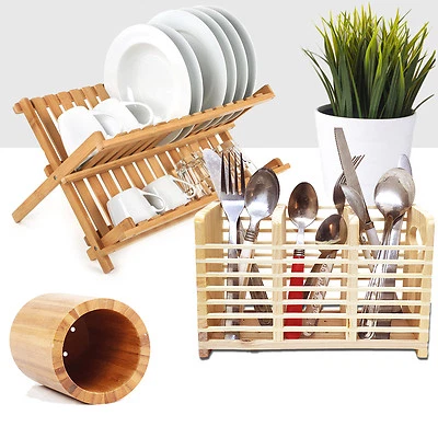 £12.60 • Buy Wooden Cutlery Drainer Plates Dish Organizer Rack Foldable Kitchen Plates Stand 