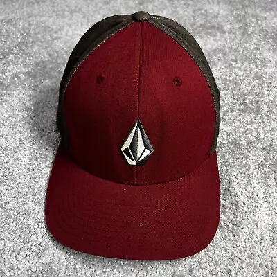 Volcom Hat Cap Unisex Large - XL  Red Brown Logo Fitted Adjustable  Stretch • $18.97