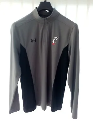 Under Armour Size L Men's 1/4 Zip Top Khaki Grey/black Fitness Sports Active • £19.99