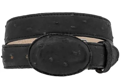 Kids Black Ostrich Western Belt Dress Pattern Leather Unisex Round Buckle Cinto • $19.99