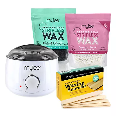 Mylee Waxing Kit Wax Heater Hard Stripless Wax Wooden Spatulas Hair Removal Set • £39.99