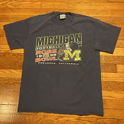 Vintage 90s Michigan Wolverines 1998 Rose Bowl Faded Blue T Shirt Sz L Football • $19.99