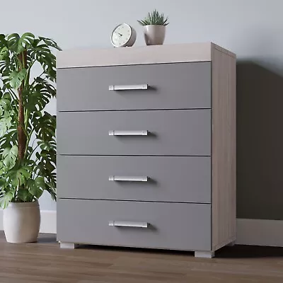 Chest Of 4 Drawers In Grey & Grey Oak Effect Bedroom Furniture Modern * NEW* • £64.95