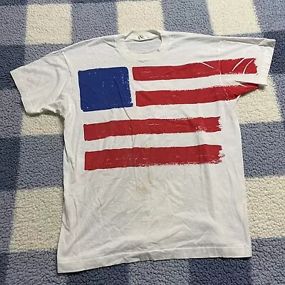 VTG Screen Stars ABSTRACT AMERICAN FLAG T-Shirt L? XL? Made In USA Single Stitch • $9.95