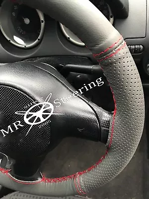 For Vauxhall Vectra B 95+ Grey Two Tone Leather Steering Wheel Cover Red Stitch • $35.82